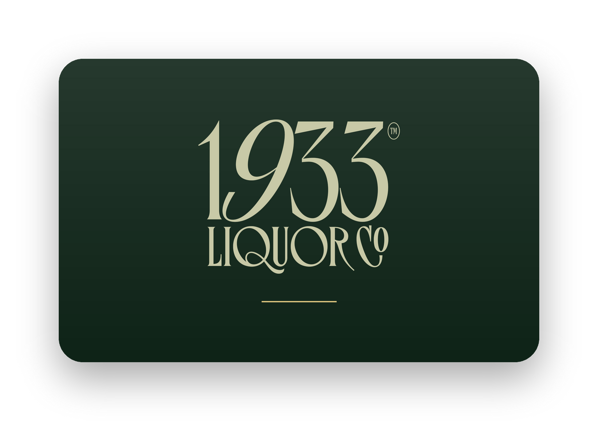 A 1933 Liquor Co gift card in forest green with the 1933 Liquor Co wordmark