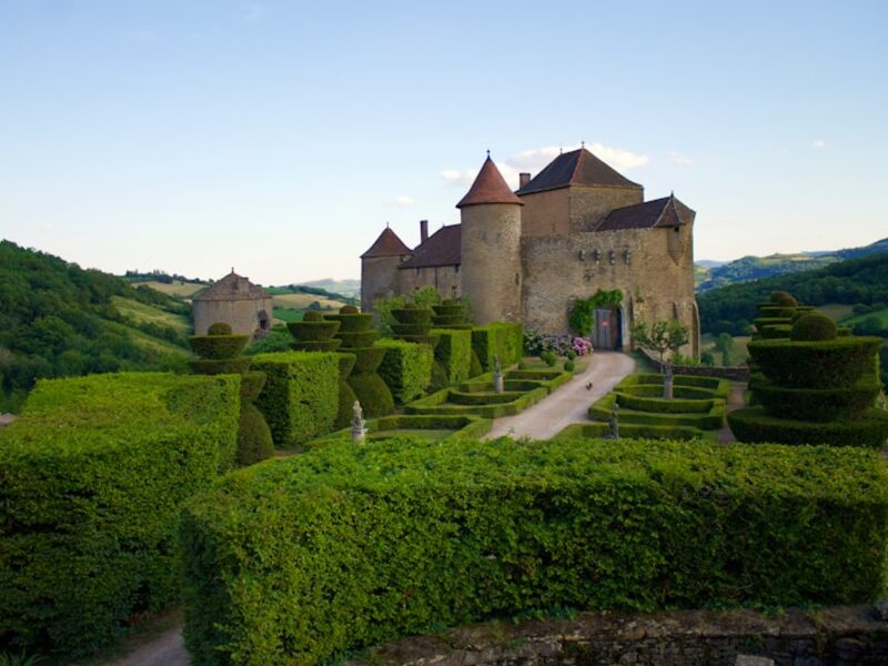 Historic chateau surrounded by Bordeaux vineyards in southwest France